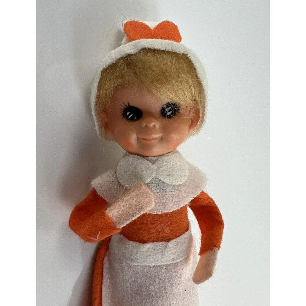 Vintage Thanksgiving Girl Pixie Elf Pilgrim Felt Figure 6